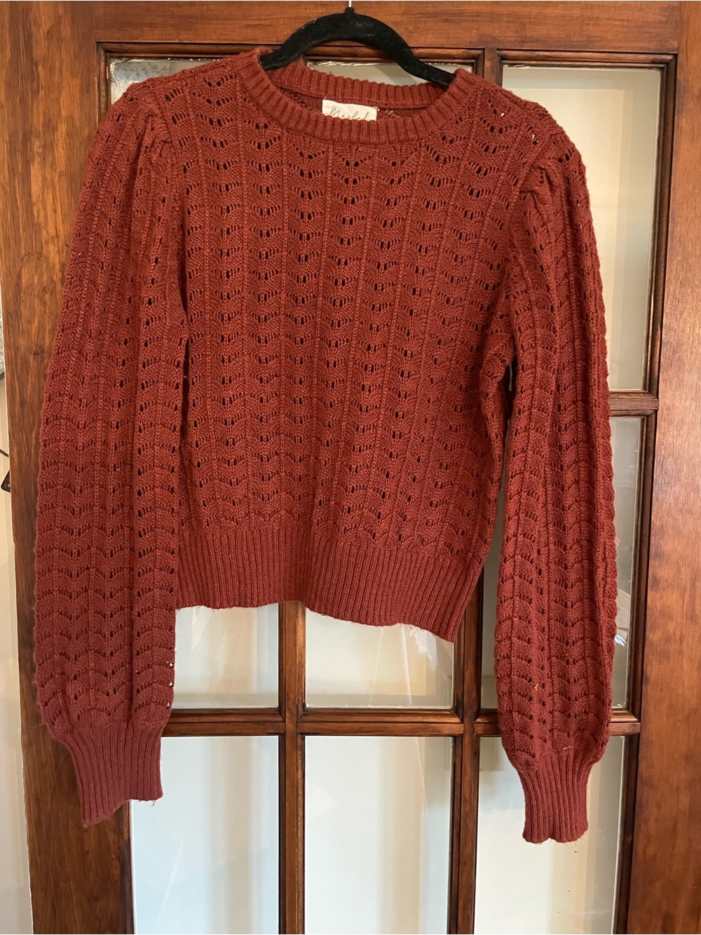 Marled  Openwork Crewneck Sweater